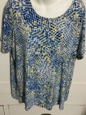 Blue and Yellow Printed Scoop Neck Women's Top size 1X